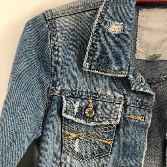 Denim Crop Jean Jacket Aeropostale XS/S 100% Cotton Western Country 90’s - Picture 3 of 6